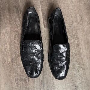 Napoleoni Black Italian Leather intrecciato woven Loafers comfy size 40 9(US)